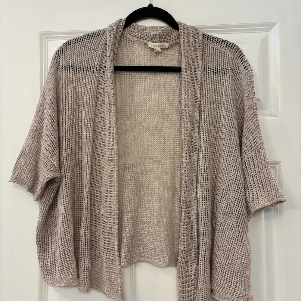 Eileen Fisher Open Knit Lightweight 100% Linen Cardigan in Beige